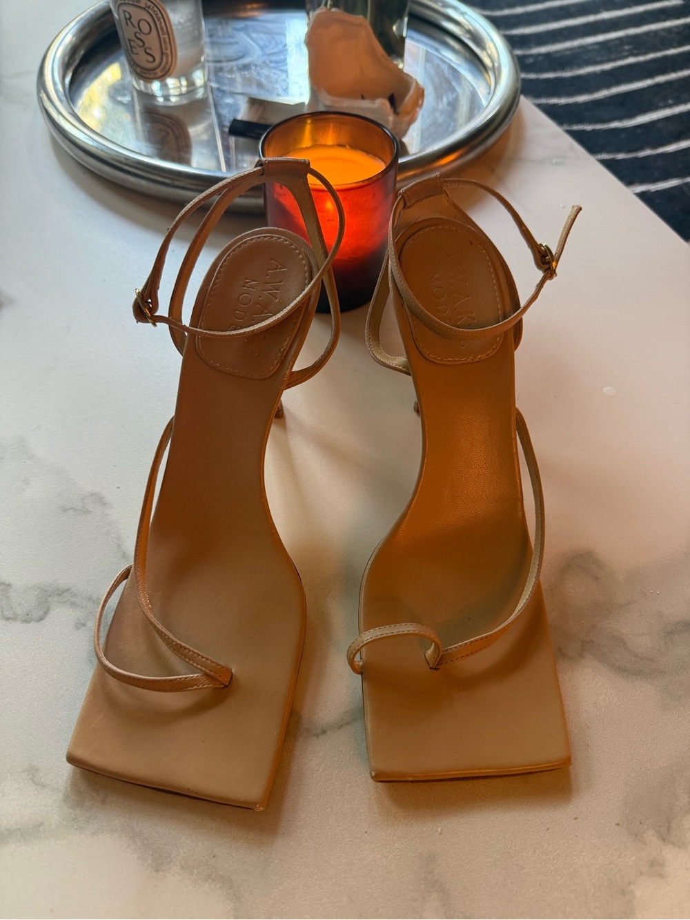 Awake mode Tan Square-Toe Strappy Sandal heel